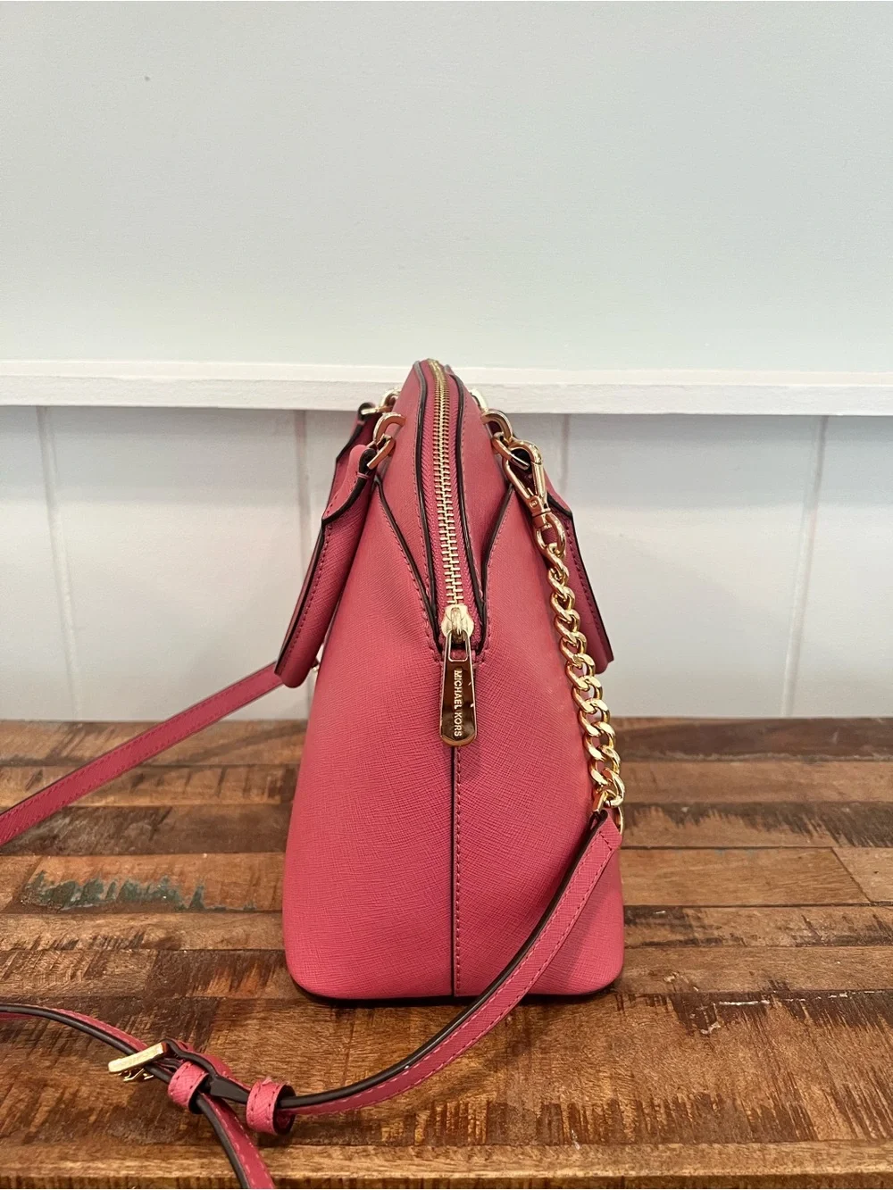 Michael Kors Pink Dome Satchel with Gold Chain Strap